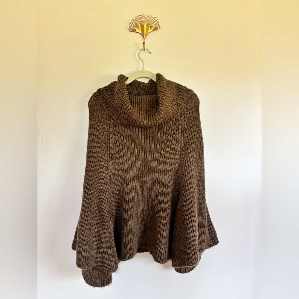 Do Everything in Love Brown Knit Cowl Neck Poncho | A8